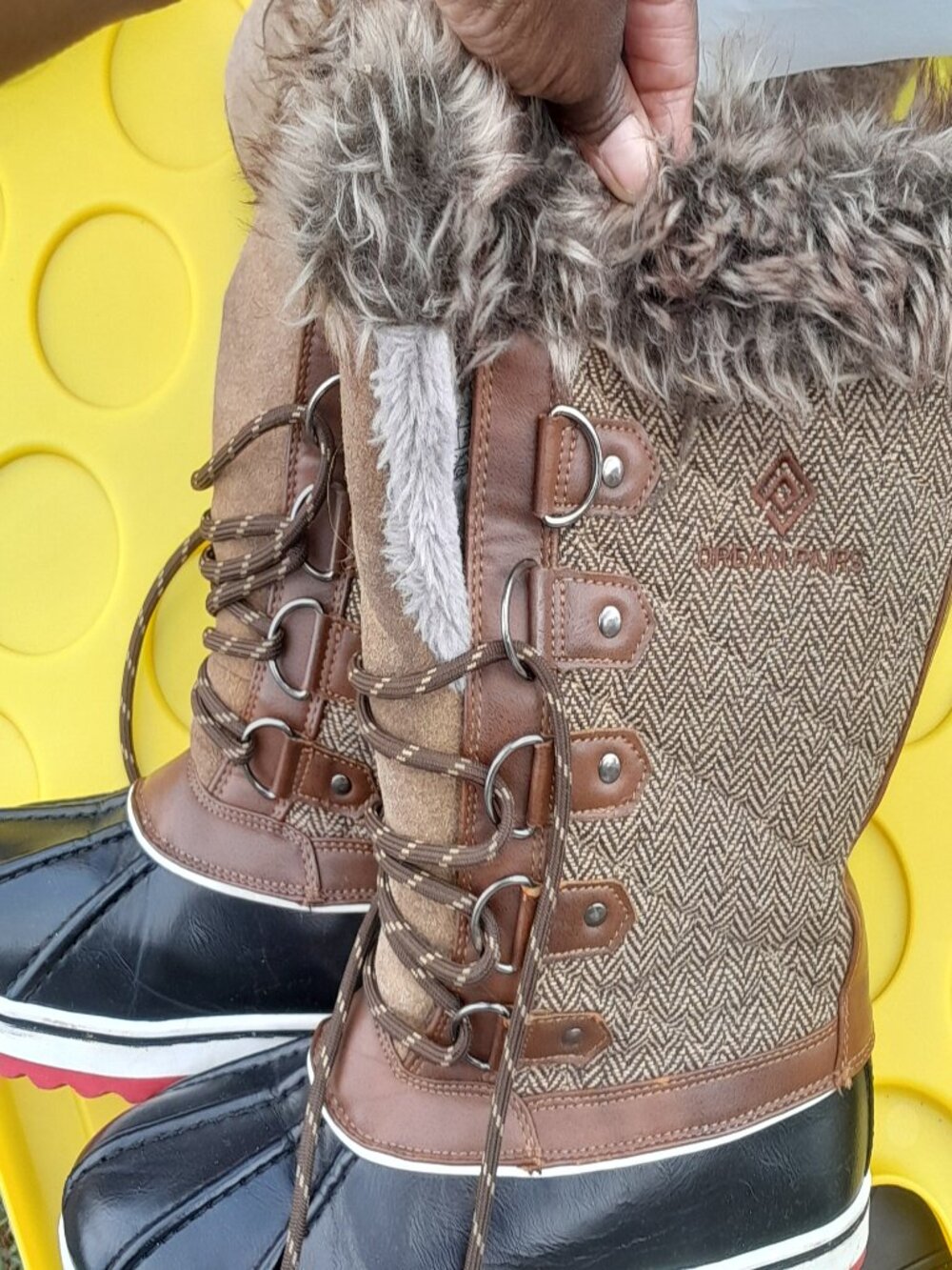 Dream Pairs Monte Brown Herringbone Faux Fur Lined Winter Duck Boots